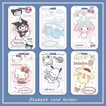 Аниме Sanrio Держатель для Карт Мультяшный Рисунок Hello Kitty Kulomi Melody Студенческий Кампус ПВХ Чехол Для Карт Подвесной Шейный Ремешок ID Case
