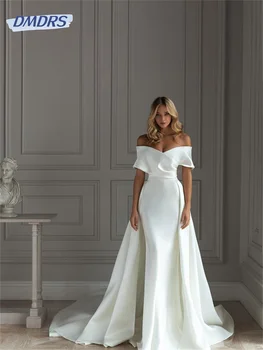 Белое свадебное платье со съемным шлейфом, атласная Русалка с открытыми плечами, Свадебные платья на заказ Vestidos De Novia