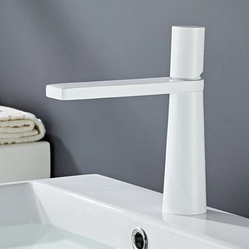 Белый Стильный минималистичный Дизайн Смесители для раковины в ванной Комнате Смеситель для холодной и горячей воды Металлический Кран Аксессуары для Ванны