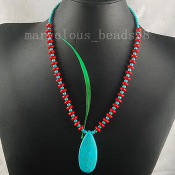 Бесплатная доставка Модные ювелирные Изделия Pretty Water Drop Howlite howlite Ожерелье из красных коралловых бусин 19,5'G5073