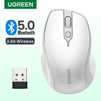 Беспроводная мышь UGREEN Bluetooth 5.0 Эргономичная 4000 точек на дюйм, 6 Кнопок отключения звука Для компьютера MacBook, планшета, портативного ПК, беспроводных мышей 2.4G