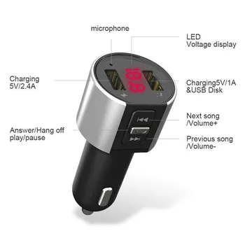 Беспроводной Светодиодный FM-передатчик Громкой связи, совместимый с Bluetooth 4.0, Автомобильный комплект, Автомобильное зарядное устройство с двумя USB, музыкальный MP3-плеер 3.4A