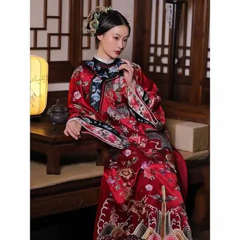 Большой размер 2XL, Улучшенный китайский женский Чонсам, Винтажное платье с красным принтом, круглый вырез, Дисковая пряжка, платье-Чонсам, Плюс размер 2XL