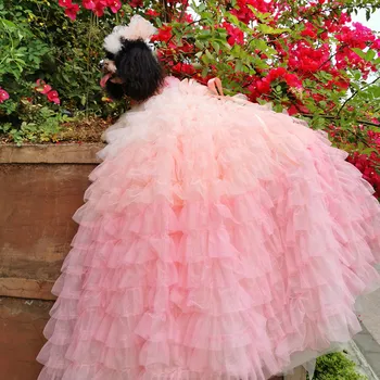 В Продаже Роскошная Одежда для собак Ручной работы, Градиентная Розовая Многоуровневая юбка, Свадебное платье для домашних животных, Европейское Дворцовое Платье с 3D отделкой