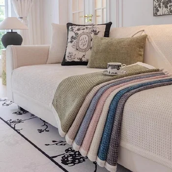 Вафельная диванная подушка из синели Four Seasons, Универсальная нескользящая подушка для гостиной, Простое клетчатое полотенце для спинки дивана, подлокотник