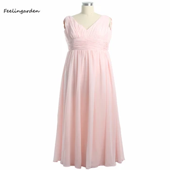 Вечерние платья Розового цвета, без рукавов, со складками, с V-образным вырезом, на молнии сзади, Большие размеры, шифоновое платье трапециевидной формы длиной до пола, Простое женское вечернее платье C434