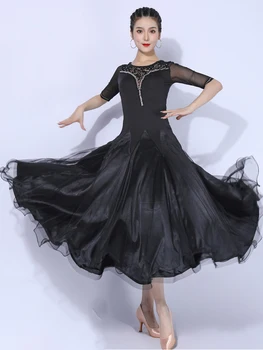 Взрослое Женское Платье для бальных Танцев с кружевной Отстрочкой, Конкурсная Танцевальная одежда, Стандартный Сценический костюм для Вальса YS2329