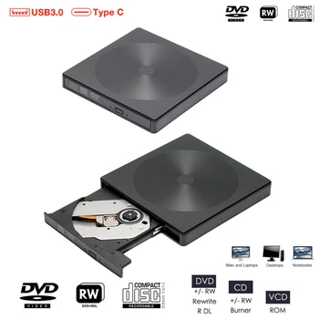 Внешний DVD-привод USB 3.0 Кабель Type-C Портативный DVD-привод CD-ROM Writer Burner Оптический проигрыватель, совместимый с настольным ноутбуком