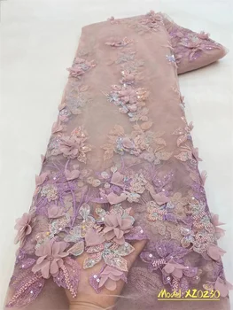 Высококачественная Африканская Кружевная ткань ручной работы из бисера, Дубайские блестки, 3D Вышитая Цветочная ткань для вечернего платья в нигерийском стиле