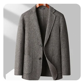 Высококачественные мужские шерстяные двусторонние пиджаки 2023, Новые осенние модные Роскошные Мужские деловые повседневные классические блейзеры, пальто