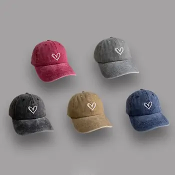 Выстиранная джинсовая Мужская Женская винтажная потертая кепка с вышивкой в виде сердца, бейсболки с вышивкой в виде сердца, бейсболки, солнцезащитные шляпы