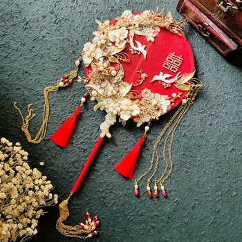 Вышитая Кружевная Невеста с веером В Руках Свадебный подарок Туань-Шань В Древнем стиле для Банкета Высокого Качества