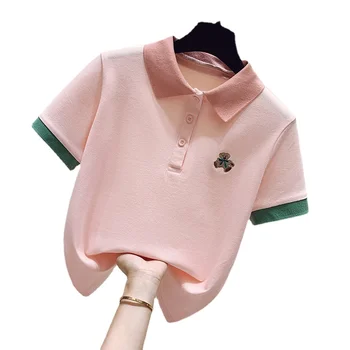 Вышитый костюм для гольфа 2023, Женский летний топ-поло из хлопка с коротким рукавом, Женская универсальная повседневная дышащая футболка