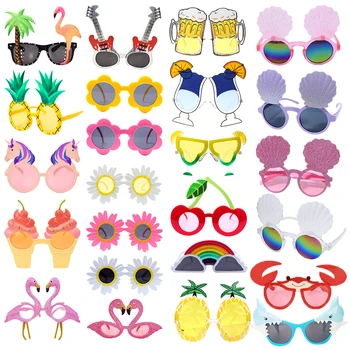 Гавайские очки для тропической вечеринки с Фламинго и Ананасом, Гавайский Луау, Принадлежности для украшения пляжной вечеринки у бассейна, Забавные очки, Реквизит для фотосессии