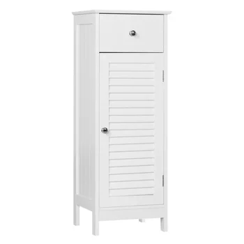 Деревянный напольный шкаф для хранения с выдвижным ящиком и дверцей с одним затвором для ванной комнаты, гостиной, белый