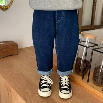 Детские Джинсы, Однотонные джинсы для девочек, Весенне-осенние джинсовые брюки 2023, Повседневный стиль для мальчиков и девочек, Джинсовые брюки для малышей