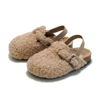 Детские флисовые эластичные сабо, Плюшевые тапочки для маленьких мальчиков и девочек, зимняя теплая обувь на мягкой подошве, Противоскользящая обувь