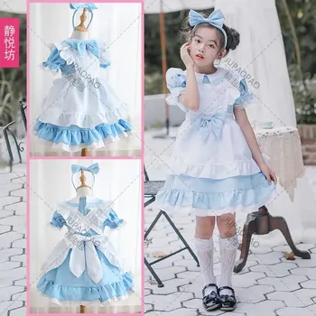 Детский костюм Алисы в Стране чудес, платье горничной для ролевых игр в стиле Лолиты, Синий, розовый, черный сценический костюм на Хэллоуин