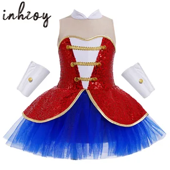 Детский костюм Циркового Манежа Для девочек, Сетчатое платье-пачка с блестками, платье-пачка для Хэллоуина, Карнавальный костюм для выступлений