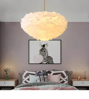 Дизайнерская современная люстра из перьев, Девчачья Бело-серая люстра для спальни и гостиной