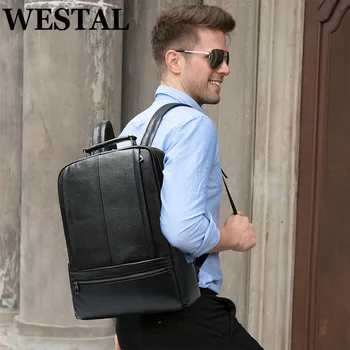 Дорожный рюкзак WESTAL из натуральной кожи, сумка для ноутбука, 15-дюймовый Рюкзак для ноутбука, Мужские сумки для руководителей, рабочие сумки для бизнеса