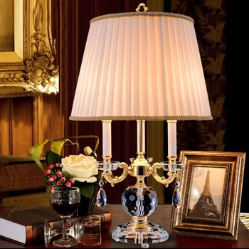 Европейская настольная лампа из хрусталя для гостиной, Диван, Чайный столик, современная тканевая настольная лампа, Прикроватная тумбочка для французской спальни, Роскошные настольные лампы из хрусталя