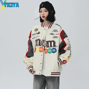 Женская куртка-бомбер YICIYA, бейсбольная куртка с длинными рукавами, вышитая американскими буквами 2022, Женские зимние пальто Оверсайз