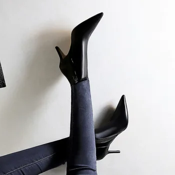 Женская обувь, минималистичные облегающие ботинки, туфли-лодочки на тонком высоком каблуке с острым носком, Пикантные облегающие сапоги на голое тело для ночного клуба