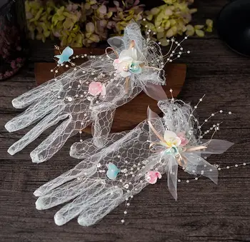 Женская сексуальная прозрачная белая сетчатая перчатка в цветочек, женская летняя солнцезащитная клубная перчатка для вечеринок, танцевальная перчатка R1926