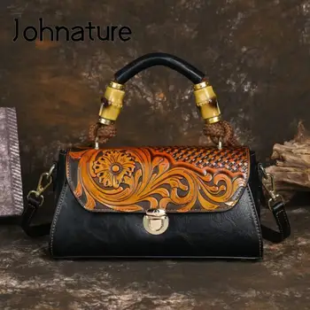 Женская сумка Johnature 2022, Новая Женская сумка с резьбой по коже в стиле ретро, Универсальные сумки через плечо и Кроссбоди Большой емкости