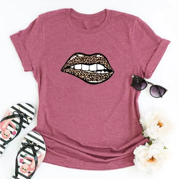 Женская футболка, модная сексуальная акварель с леопардовым принтом в виде губ, 90-е годы, короткий рукав, весна-лето, женская футболка с рисунком, футболка