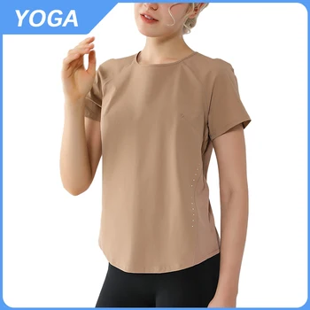 Женская футболка, спортивная, с коротким рукавом, однотонная, повседневная, с круглым вырезом, приталенная, дышащая, простая одежда для фитнеса для дам