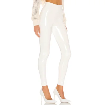 Женские блестящие брюки из искусственной кожи белого цвета из ПВХ, облегающие 4XL Сексуальные леггинсы, латексные эластичные брюки-футляр с высокой талией, Летние узкие брюки