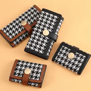 Женский кошелек в клетку из искусственной кожи, Ins, карман для нескольких карт, Клатч в корейском стиле, Короткая Уличная сумка