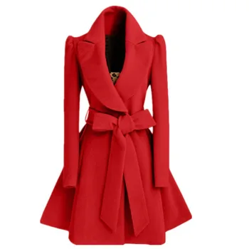 Женское шерстяное пальто, приталенное шерстяное пальто с завышенной талией, однотонная ветровка, шерстяное пальто