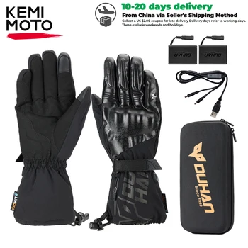 Зимние мотоциклетные перчатки KEMiMOTO с подогревом, мотоциклетные перчатки с сенсорным экраном для кемпинга, водонепроницаемые мотоциклетные перчатки с батарейным питанием