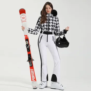 Зимний Женский комбинезон, цельный лыжный костюм, утепленная водонепроницаемая Ветрозащитная спортивная одежда для катания на сноуборде в горах, Новинка