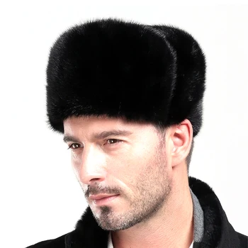 зимняя шапка-ушанка для мужчин, шапки из натурального меха норки, мех защищает уши, достаточно теплая русская ушанка, шапка-бомбер из натуральной кожи
