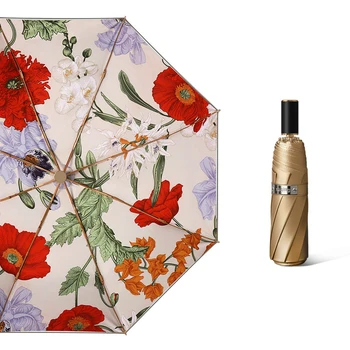 Золотой/ Серебряный/ Черный двухъярусный зонт с художественным рисунком, Солнцезащитный зонтик с защитой от ультрафиолета, Большой всепогодный простой складной зонт