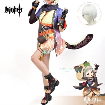 Игра Genshin Impact Sayu Косплей костюм Аниме Женский наряд с капюшоном, Милое платье в стиле Лолиты, Парик с хвостом на Хэллоуин, полный комплект