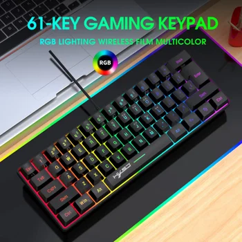 Игровая клавиатура 61 Клавиша Бизнес-клавиатура с RGB-подсветкой, USB-проводная Мини-RGB-подсветка, портативная проводная клавиатура, Компактный ПК для геймеров MAC PS4