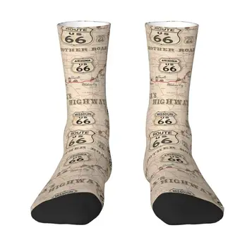 Кавайные Мужские Винтажные носки-платья с рисунком на карте АМЕРИКИ, Маршрут 66, Унисекс, Теплые Удобные носки с 3D принтом для экипажа Шоссе США