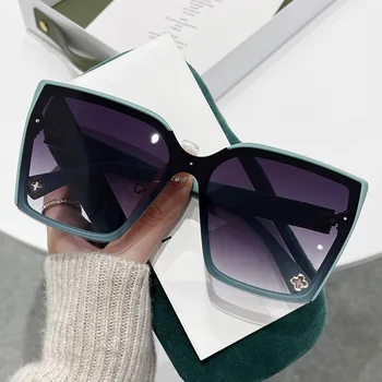 Квадратные солнцезащитные очки в стиле ретро, Женские брендовые дизайнерские зеркальные солнцезащитные очки без оправы, женская мода, Большая оправа Oculos De Sol