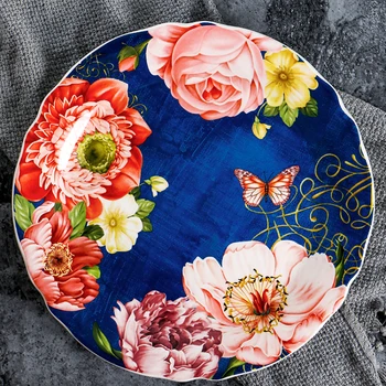 Керамические обеденные Тарелки в стиле Пиона, Подглазурный кружевной Стейк, 11-дюймовая плоская тарелка, набор домашней посуды