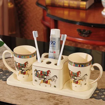 Керамический набор для мытья ванной комнаты, держатель для зубной щетки и чашка с подносом, Унитаз, набор из 4 предметов, пара ополаскивателей для рта, электрический держатель для зубной щетки