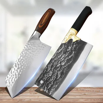 Китайский нож С деревянной ручкой, кухонные ножи двойного назначения, Нож для резки костей, Овощей, Мясницкий Нож, Дамасские ножи шеф-повара, Инструменты