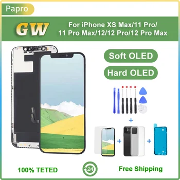 Класс A ++ GW OLED Для iPhone XS Max 11 12 Pro Max ЖК-дисплей с Сенсорным экраном, Дигитайзер В Сборе, Запасные Части С Подарками