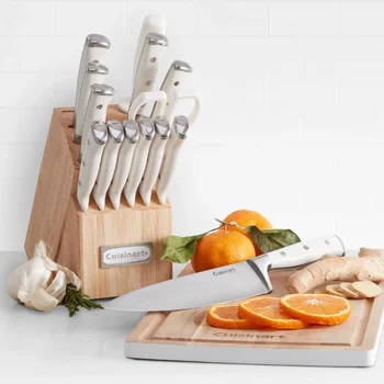 Классический набор столовых приборов с коваными тройными заклепками из 15 предметов с блоком, белым и нержавеющим ножом, набор кухонных ножей