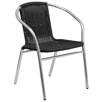 Коммерческий стул для ресторана из алюминия и черного ротанга для помещений и улицы