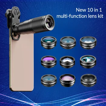 Комплект Объективов для камеры телефона APEXEL 10 в 1 Fisheye Wide Macro 22X Телескоп CPL Star Filter Объектив Для iPhone Huawei Samsung Большинства телефонов